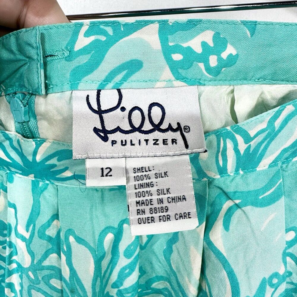 Vintage 90's Lilly Pulitzer Teal/Green Summer Silk Floral Skirt WM 12 - Picture 4 of 6